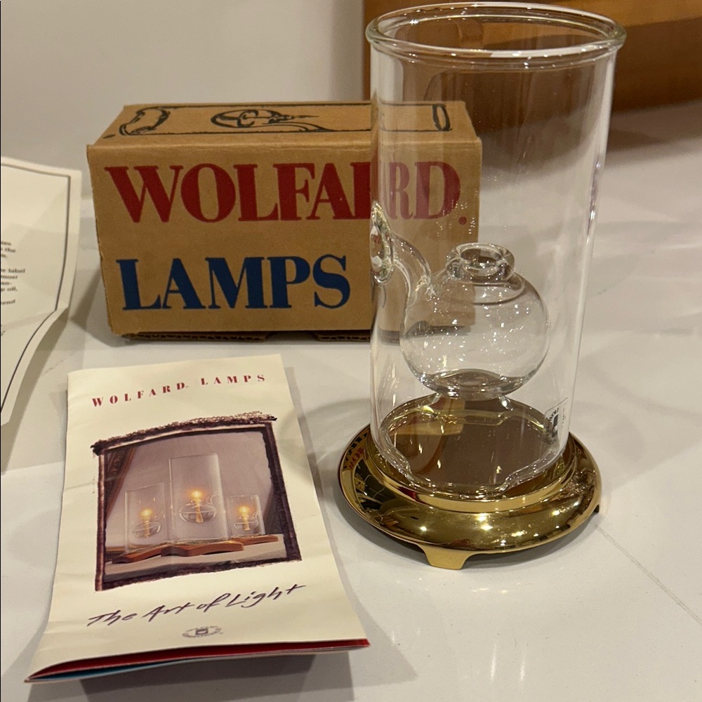 NIB Wolfard Glass Oil Lamp with Gold Base